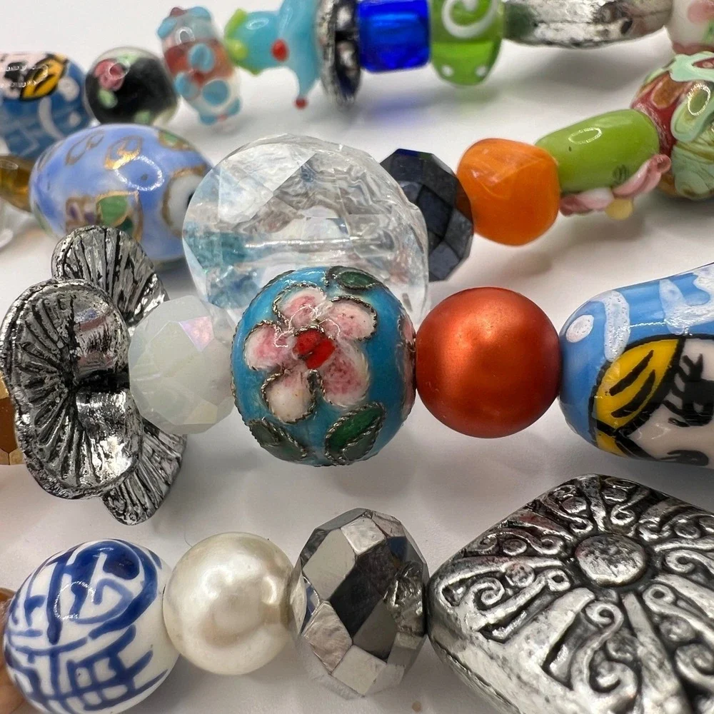 Geisha‎ Multi Strand Beaded Necklace Porcelain Lampwork Fish Nesting Doll Floral